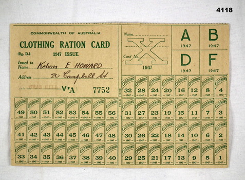 Clothing ration card issued in 1947