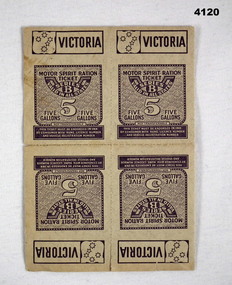 Four 5 gallon motor fuel ration cards