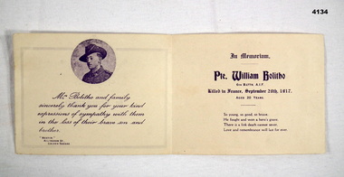 Sympathy card re a soldier 6th Batt AIF