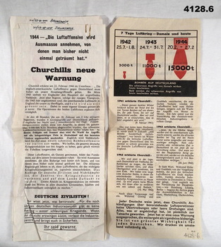 British propaganda leaflets in German  re bombing 