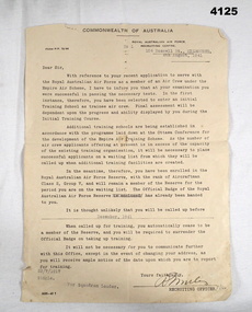 Letter regarding an enlistment in the RAAF WW2
