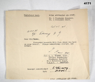 Document relating to a Will form RAAF