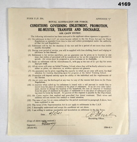 Document relating to Air crew conditions on enlistment