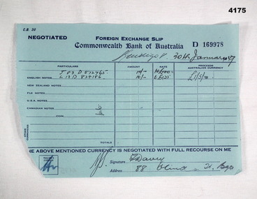 Foreign exchange document English to Australian Pounds