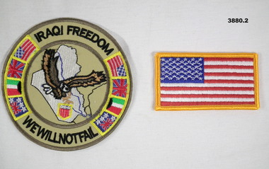 Two patches, one Iraqi and one American