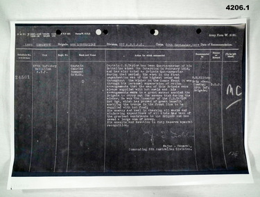 Service record details of the award Military Cross.