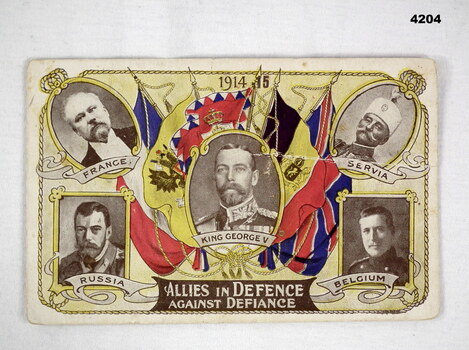 Colour postcard with five allied photos on.