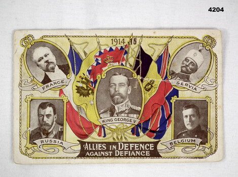 Colour postcard with five allied photos on.