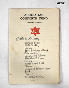 Booklet put out by the Comforts fund WW2