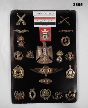 Board with 20 Iraqi Army badges.