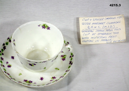 Decorative cup and saucer used in WW1