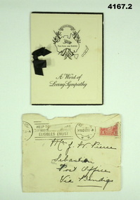 Sympathy card for an AIF soldier KIA