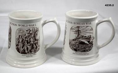 Two Tankards commemorating WW1 and Korea.