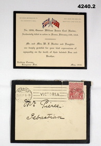 Sympathy card of an AIF soldier accidentally killed