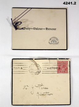 Sympathy card re an AIF soldier KIA