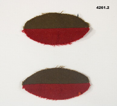Two army uniform colour patches.
