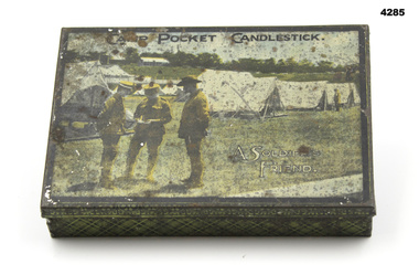 Tin called “Camp pocket candlestick”