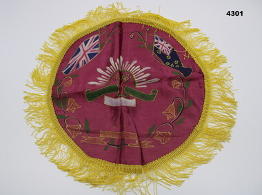 Circular silk souvenir doily with Rising sun.