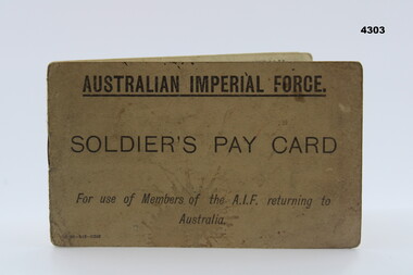 Booklet - CARD, SOLDIER'S PAY, 5 September 1918