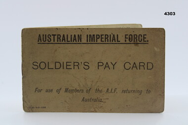 Financial record - PAY BOOK ARMY WW1, 5 September 1918