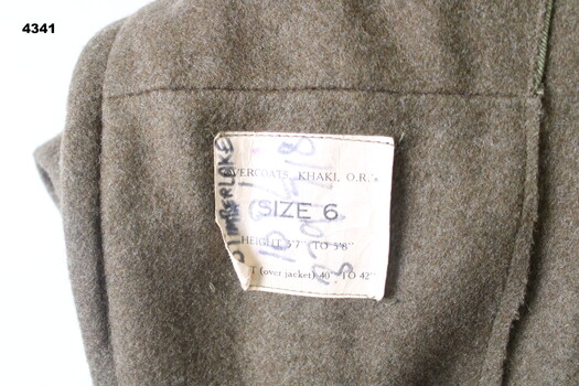 Phot showing a label on a Great coat.