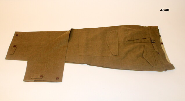 Brown khaki military uniform trousers.