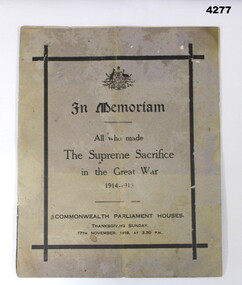 In Memoriam Booklet service Parliament House