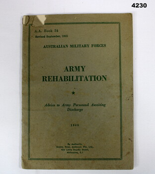Australian Army rehabilitation booklet WW2