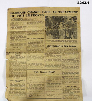 Various newspaper articles collected WW2