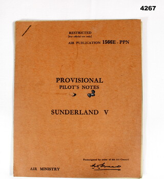 Booklet, provisional Pilots notes for Sunderlands WW2