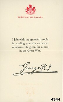 The Kings message to all KIA WW1