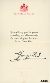 The Kings message to all KIA WW1