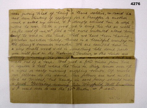 Part of a personal letter from France.