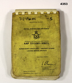 RAAF check list, loading Mirage Aircraft.