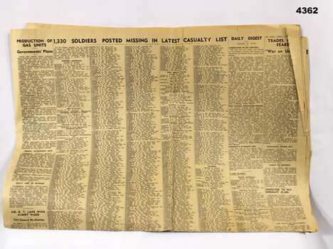 Argus Newspaper 1941 with large MIA list