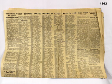 Argus Newspaper 1941 with large MIA list