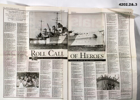 Newspaper article, roll call of heroes.