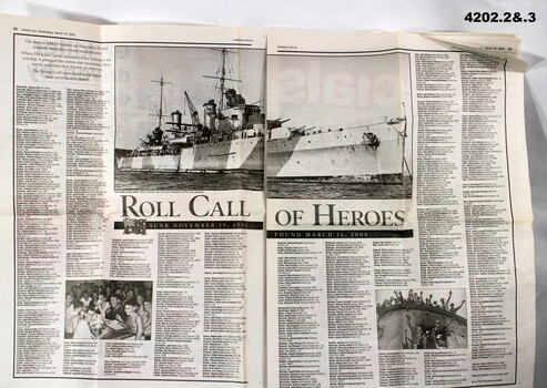 Newspaper article, roll call of heroes.