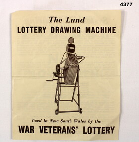 Four page flyer advertising a lottery drawing machine.