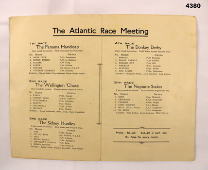 Programme for shipboard “Atlantic race Meeting”