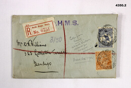 Blue registered official OHMS letter 1922