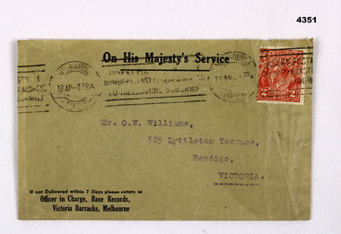 Envelope “On His Majesty’s Service “.