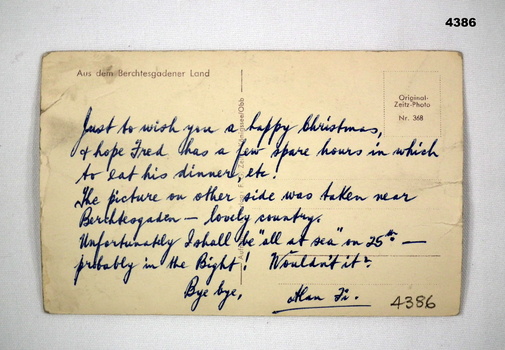 Letter written on the back of a postcard
