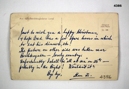 Letter written on the back of a postcard