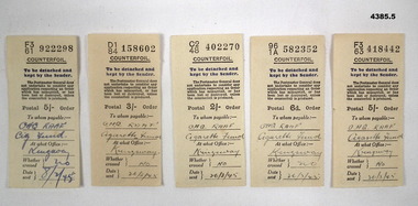Five Postal money order counterfoils 1945