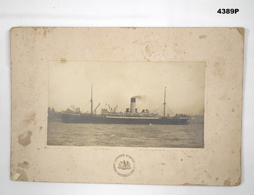 Photo on card of a ship pre WW1