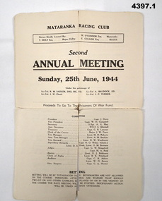 Mataranka Racing Club Second Annual Meeting programme from June 1944