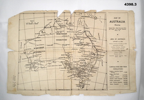 Map of Australia newspaper page showing capital cities and their populations