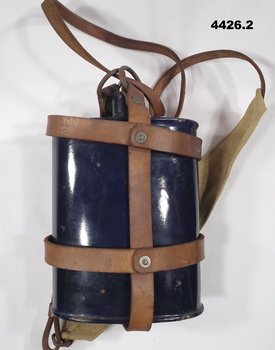 Blue enamel water bottle and shoulder strap