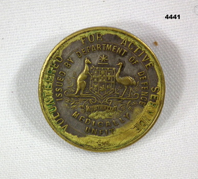 Brass medallion - Medically unfit badge